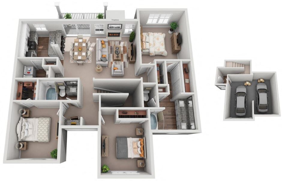 3 Bed 2 Bath Floor Plan | 1,463 Sq. Ft. at Creekside at Legacy Apartments Plano TX